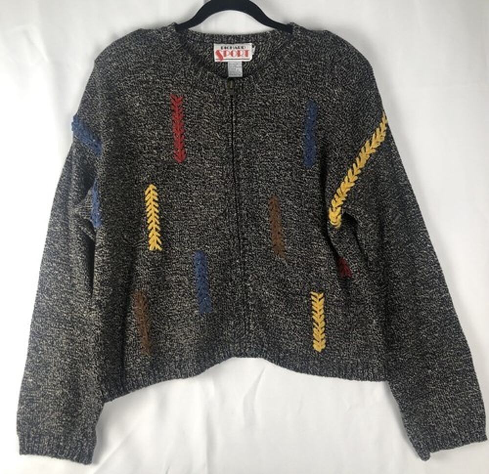 Richard Sport Vintage 90s Gray Shoulder Padded Women’s Cardigan Sweater Medium